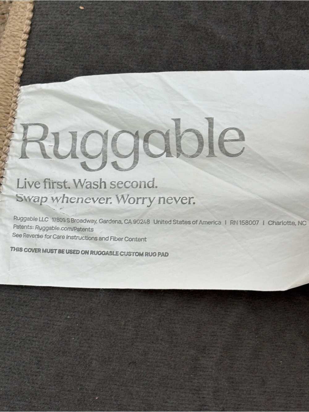Ruggable washable runner rug neutral woven Tan 2.5 by 7 feet with pad - Picture 4 of 10
